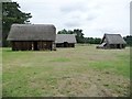 TL7971 : Three houses, West Stow Anglo-Saxon village by Christine Johnstone