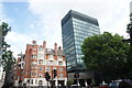 View of Euston Fire Station and 160 Euston Road from the junction with Upper Woburn Place