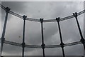 View of the gasholder frame reflected in one of the mirrors in Gasholder Park