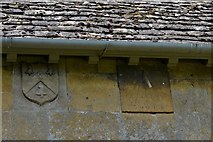 SP1839 : Ebrington, St. Eadburgha's Church: 1625 sundial and Keyte arms on the south chancel wall by Michael Garlick