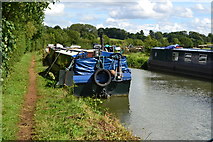 SP4745 : Moored narrowboats south of Cropredy, Oxford Canal by David Martin