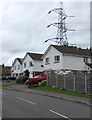 Greystones Avenue houses and an electricity pylon, Mardy