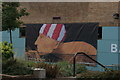 TQ3180 : View of wall art on the rear of the Bankside Gallery from the South Bank by Robert Lamb