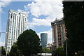 View of the Pan Peninsula apartment block and two new builds from Marsh Wall