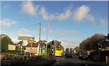 SH4860 : Approaching roundabout at Bontnewydd Prif by John Firth