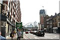 View of the Gherkin and Heron Tower from Shoreditch High Street