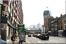 TQ3382 : View of the Gherkin and Heron Tower from Shoreditch High Street by Robert Lamb