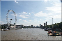 TQ3079 : View of the London Eye and Houses of Parliament from the Golden Jubilee Bridge #2 by Robert Lamb