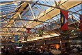 View of flags on the roof of Greenwich Market