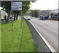 Caradoc Road directions sign facing eastbound traffic, Cwmbran