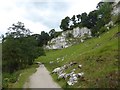 Path below low cliff in Wolfscote Dale