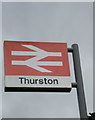 TL9165 : Thurston Railway Station sign by Geographer