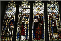 TL5338 : St Mary the Virgin, Saffron Walden: window showing four English saints by Christopher Hilton
