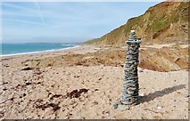 SW6522 : Stone column on the beach at Fishing Cove, Gunwallow, Cornwall by Derek Voller