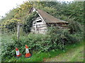 Broken down shed next to footpath