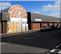 Boarded-up former arcade entrance, Tonypandy