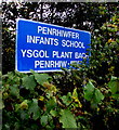 Bilingual school name sign, Penrhiwfer