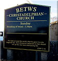 Betws Christadelphian Church information board