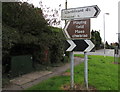 Virgin Media telecoms cabinet and direction signs, Bronllwyn, Pentyrch