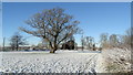 Snowy scene on field path from Stannershouse Ln towards Boults Green Farm near Sandbach