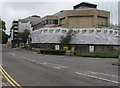 Council offices under wraps and scaffolding, Angel Street, Bridgend