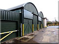 Dark green corrugated metal building, Station Road, Abergavenny