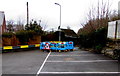 SO3013 : Turquoise temporary barriers at the northern end of Station Road, Abergavenny by Jaggery