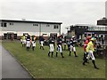 TL2072 : Jockeys walking to the parade ring at Huntingdon Racecourse by Richard Humphrey
