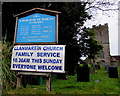 Information board on the west side of the village church, Llanmartin