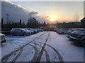 Hospital car park in the snow