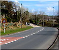 Warning sign - staggered crossroads, Gwscwm Road, Pembrey