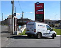 Practical rental van at the edge of the Murco filling station, Burry Port