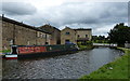 Moored narrowboat along the Leeds and Liverpool Canal