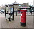 Queen Elizabeth II pillarbox and BT phonebox near Riverside Shopping Centre, Haverfordwest 