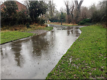 SP2965 : Surface water in the rain, St Nicholas Park, Warwick by Robin Stott