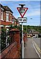 Give Way 50 yds sign alongside Gordon Road, Blackwood