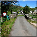 Across a narrow river bridge in Felindre, Powys