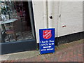 SU4767 : Salvation Army charity shop direction sign on a Newbury corner by Jaggery