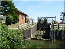 TL5369 : Drain flaps on the sluice next to Reach Lode Lock by Christine Johnstone