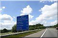 Board showing distances for westbound M4 north of Cardiff