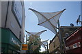 View of interesting canopies on Rosebank Villas from Walthamstow High Street