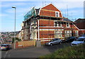 Scaffolding on the corner of Somerset Road and Christchurch Road, Newport