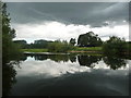 SE3467 : Dark clouds over the River Ure, just west of Newby Hall by Christine Johnstone