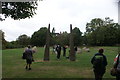 TQ3775 : View of a mini Stonehenge at the top of the hill in Hilly Fields Park by Robert Lamb