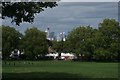 View of buildings on the Isle of Dogs from Hilly Fields Park