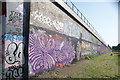 TQ3482 : View of street art on the side of the London Overground bridge in Allen Gardens by Robert Lamb