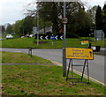 Yellow temporary traffic sign, St David