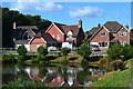 Pond overlooked by houses in Mill Meadow