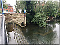 SP3265 : Foundations in the River Leam below Mill Bridge and weir, Royal Leamington Spa by Robin Stott