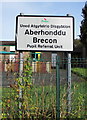 Bilingual Powys County Council site name sign, Brecon